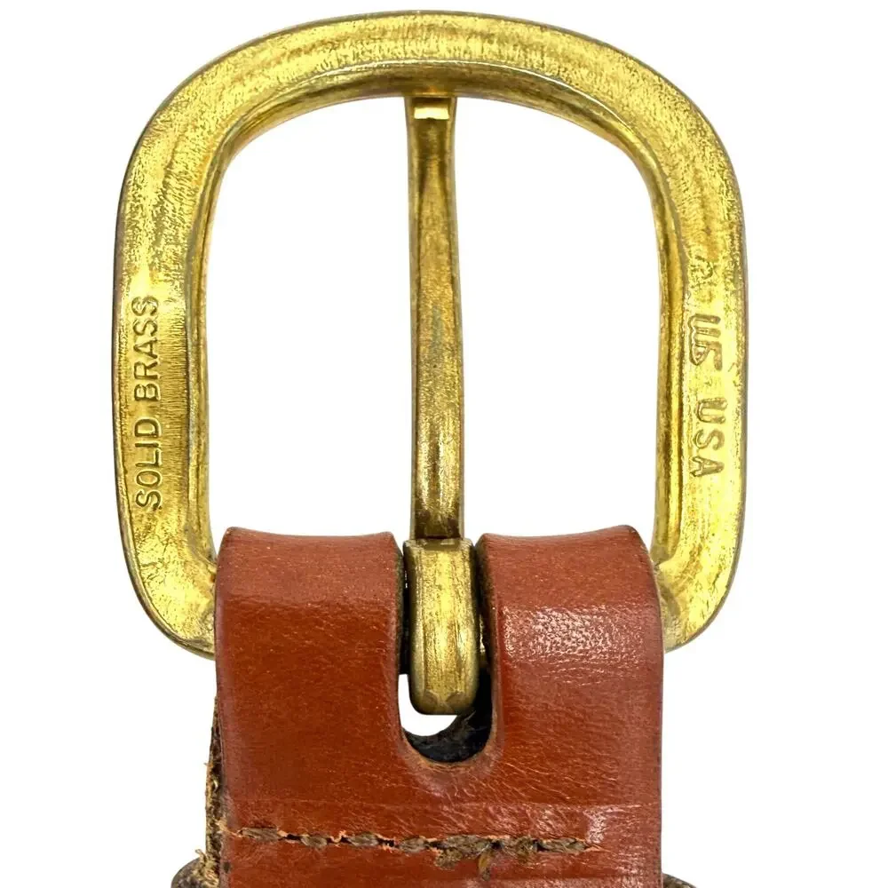 Vintage Preppy Sailboat Embroidered Leather Brass BuckleHandmade CT USA Sz.‎ 36